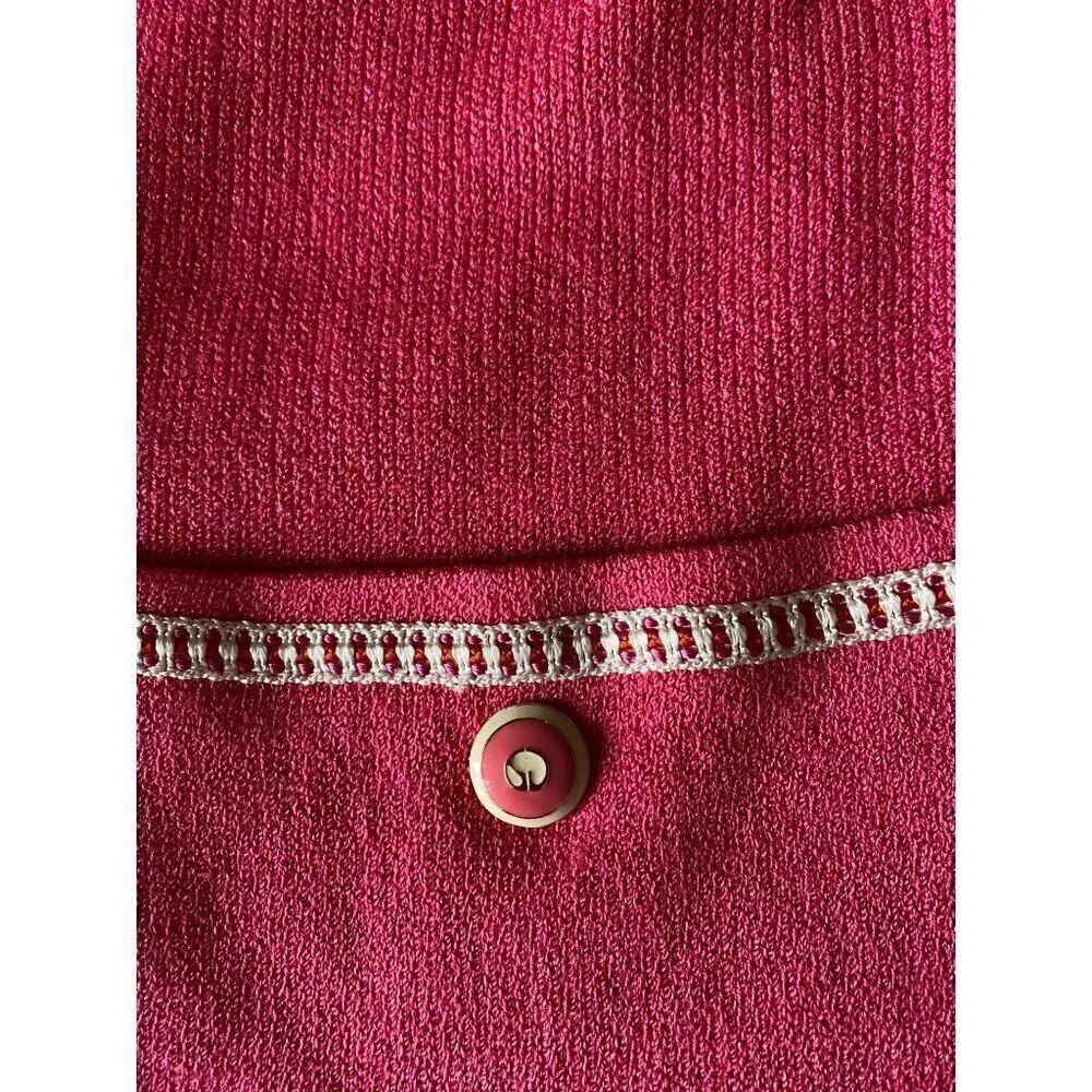 Vintage St John Women's Pink Knit White Trim Zip Jacket - 10 - Picture 8 of 11